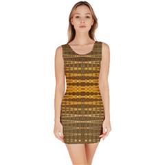 Yellow Gold Khaki Glow Pattern Sleeveless Bodycon Dress by BrightVibesDesign