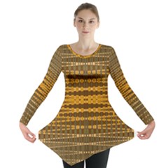 Yellow Gold Khaki Glow Pattern Long Sleeve Tunic  by BrightVibesDesign