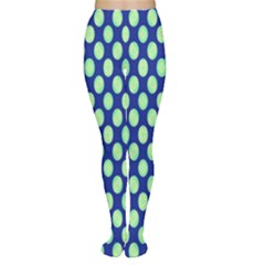 Mod Retro Green Circles On Blue Women s Tights by BrightVibesDesign