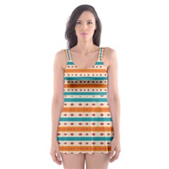 Rhombus And Stripes Pattern      Skater Dress Swimsuit by LalyLauraFLM