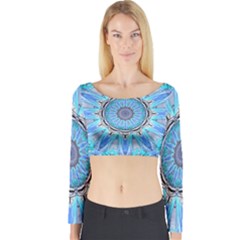 Sapphire Ice Flame, Light Bright Crystal Wheel Long Sleeve Crop Top by DianeClancy