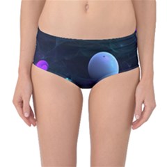 The Music Of My Goddess, Abstract Cyan Mystery Planet Mid-waist Bikini Bottoms by DianeClancy