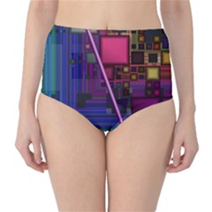 Jewel City, Radiant Rainbow Abstract Urban High-waist Bikini Bottoms by DianeClancy