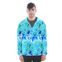 Blue Ice Crystals, Abstract Aqua Azure Cyan Hooded Wind Breaker (men) by DianeClancy