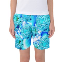 Blue Ice Crystals, Abstract Aqua Azure Cyan Women s Basketball Shorts by DianeClancy