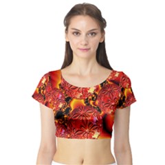  Flame Delights, Abstract Red Orange Short Sleeve Crop Top (tight Fit) by DianeClancy