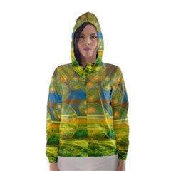 Golden Days, Abstract Yellow Azure Tranquility Hooded Wind Breaker (women) by DianeClancy