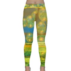 Golden Days, Abstract Yellow Azure Tranquility Yoga Leggings by DianeClancy