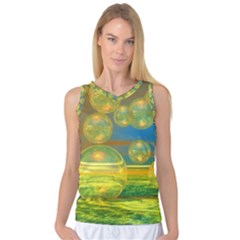 Golden Days, Abstract Yellow Azure Tranquility Women s Basketball Tank Top by DianeClancy