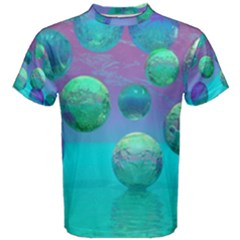 Ocean Dreams, Abstract Aqua Violet Ocean Fantasy Men s Cotton Tee by DianeClancy