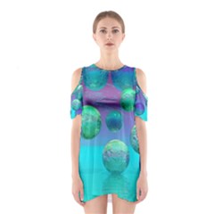 Ocean Dreams, Abstract Aqua Violet Ocean Fantasy Cutout Shoulder Dress by DianeClancy