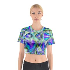 Abstract Peacock Celebration, Golden Violet Teal Cotton Crop Top by DianeClancy