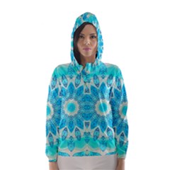 Blue Ice Goddess, Abstract Crystals Of Love Hooded Wind Breaker (women) by DianeClancy