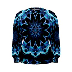 Crystal Star, Abstract Glowing Blue Mandala Women s Sweatshirt by DianeClancy