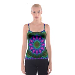 Star Of Leaves, Abstract Magenta Green Forest Spaghetti Strap Top by DianeClancy