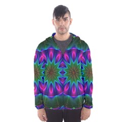 Star Of Leaves, Abstract Magenta Green Forest Hooded Wind Breaker (men) by DianeClancy