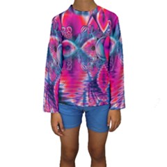 Cosmic Heart Of Fire, Abstract Crystal Palace Kid s Long Sleeve Swimwear by DianeClancy