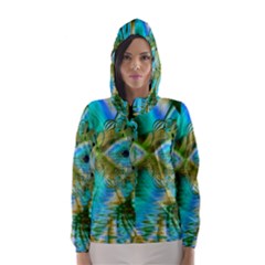 Crystal Gold Peacock, Abstract Mystical Lake Hooded Wind Breaker (women) by DianeClancy