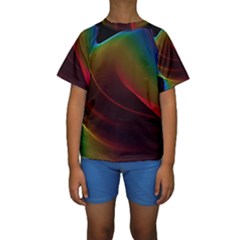 Liquid Rainbow, Abstract Wave Of Cosmic Energy  Kid s Short Sleeve Swimwear by DianeClancy