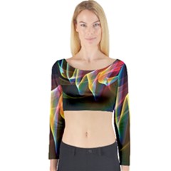 Northern Lights, Abstract Rainbow Aurora Long Sleeve Crop Top by DianeClancy