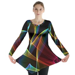 Peacock Symphony, Abstract Rainbow Music Long Sleeve Tunic  by DianeClancy