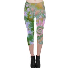 Rose Forest Green, Abstract Swirl Dance Capri Leggings  by DianeClancy
