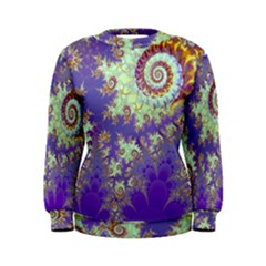 Sea Shell Spiral, Abstract Violet Cyan Stars Women s Sweatshirt by DianeClancy