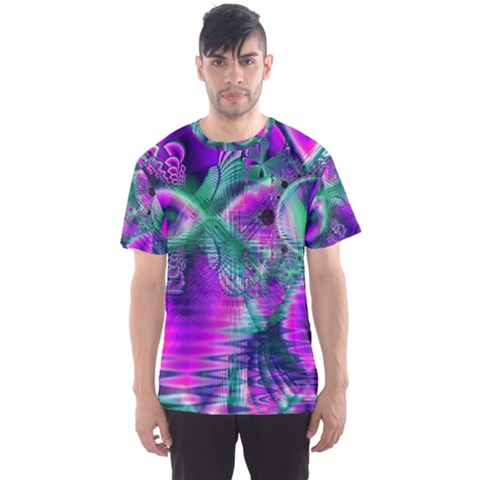  Teal Violet Crystal Palace, Abstract Cosmic Heart Men s Sport Mesh Tee by DianeClancy