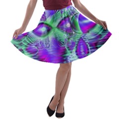 Violet Peacock Feathers, Abstract Crystal Mint Green A-line Skater Skirt by DianeClancy