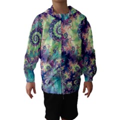 Violet Teal Sea Shells, Abstract Underwater Forest (purple Sea Horse, Abstract Ocean Waves  Hooded Wind Breaker (kids) by DianeClancy