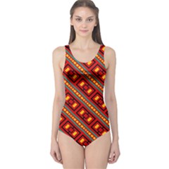 Distorted Stripes And Rectangles Pattern      Women s One Piece Swimsuit by LalyLauraFLM
