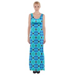 Vibrant Modern Abstract Lattice Aqua Blue Quilt Maxi Thigh Split Dress by DianeClancy