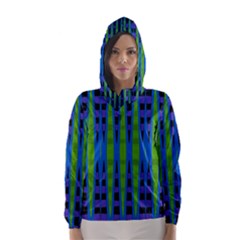 Blue Green Geometric Hooded Wind Breaker (women) by BrightVibesDesign