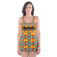 Blue Rhombus Pattern                Skater Dress Swimsuit by LalyLauraFLM