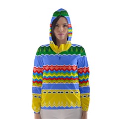 Colorful Chevrons And Waves                 Hooded Wind Breaker (women) by LalyLauraFLM
