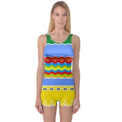 Colorful Chevrons And Waves                 Women s Boyleg One Piece Swimsuit by LalyLauraFLM