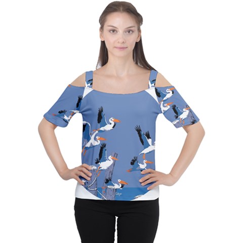 Abstract Pelicans Seascape Tropical Pop Art Women s Cutout Shoulder Tee by WaltCurleeArt