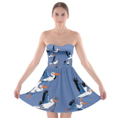 Abstract Pelicans Seascape Tropical Pop Art Strapless Dresses by WaltCurleeArt
