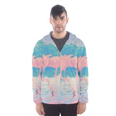 Two Pink Flamingos Pop Art Hooded Wind Breaker (men) by WaltCurleeArt