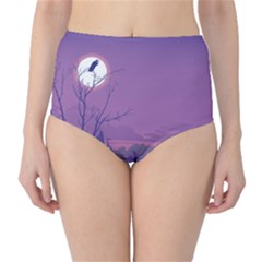 Abstract Tropical Birds Purple Sunset High-waist Bikini Bottoms by WaltCurleeArt