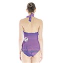 Abstract Tropical Birds Purple Sunset Women s Halter One Piece Swimsuit View2