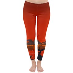 Tropical Birds Orange Sunset Landscape Winter Leggings  by WaltCurleeArt