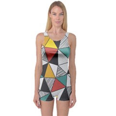 Colorful Geometric Triangles Pattern  One Piece Boyleg Swimsuit by TastefulDesigns