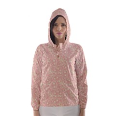 Girly Pink Leaves And Swirls Ornamental Background Hooded Wind Breaker (women) by TastefulDesigns