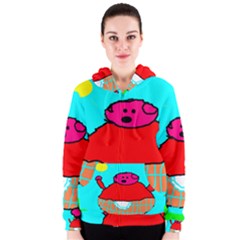 Funny Pig In Summer Red Blue Pink Kids Art Women s Zipper Hoodie by yoursparklingshop