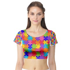 Funny Colorful Puzzle Pieces Short Sleeve Crop Top (tight Fit) by yoursparklingshop