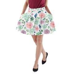 Hand Painted Spring Flourishes Flowers Pattern A-line Pocket Skirt by TastefulDesigns