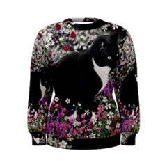 Freckles In Flowers Ii, Black White Tux Cat Women s Sweatshirt by DianeClancy