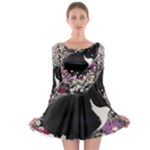 Freckles In Flowers Ii, Black White Tux Cat Long Sleeve Skater Dress