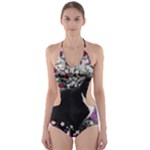 Freckles In Flowers Ii, Black White Tux Cat Cut-Out One Piece Swimsuit